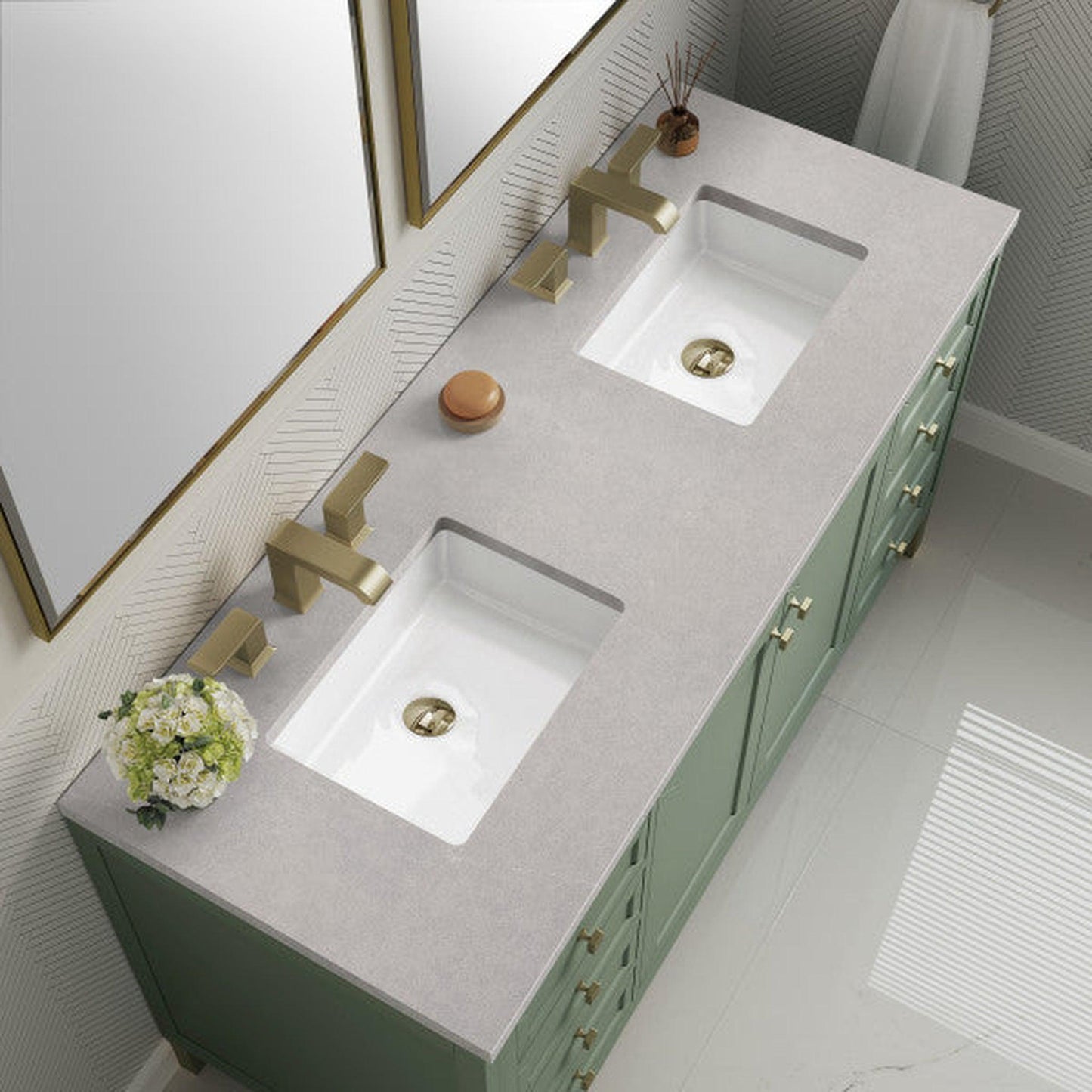 James Martin Vanities Chicago 60" Smokey Celadon Double Vanity With 3cm Eternal Serena Top