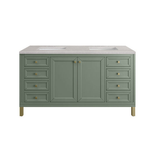 James Martin Vanities Chicago 60" Smokey Celadon Double Vanity With 3cm Eternal Serena Top