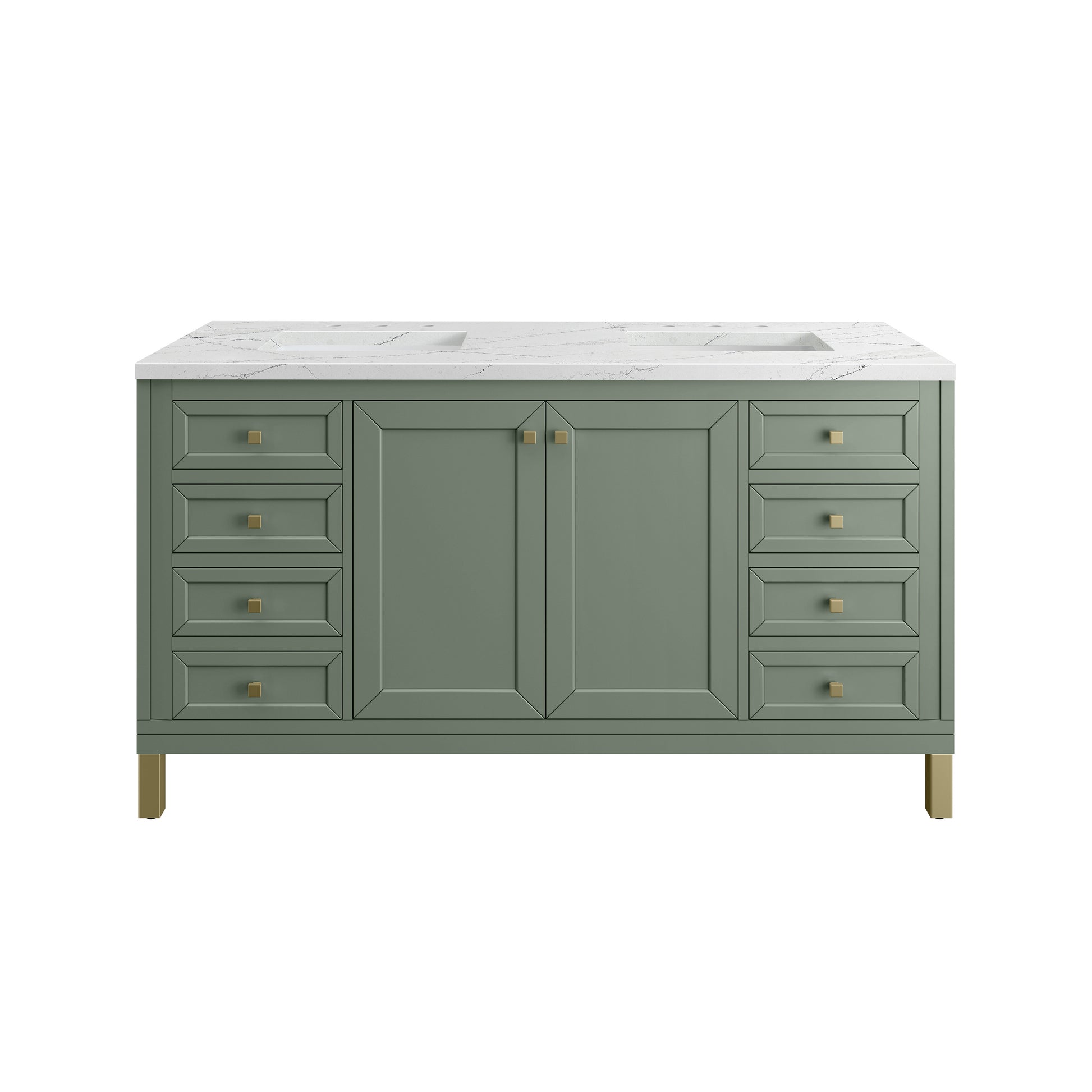 James Martin Vanities Chicago 60" Smokey Celadon Double Vanity With 3cm Ethereal Noctis Silestone Top