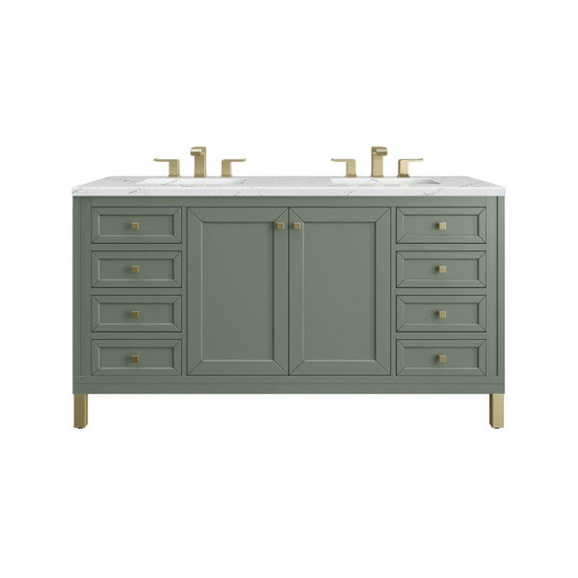 James Martin Vanities Chicago 60" Smokey Celadon Double Vanity With 3cm Ethereal Noctis Top