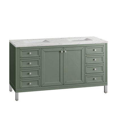 James Martin Vanities Chicago 60" Smokey Celadon Double Vanity With 3cm Ethereal Noctis Top