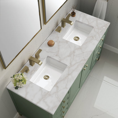 James Martin Vanities Chicago 60" Smokey Celadon Double Vanity With 3cm Victorian Silver Silestone Top