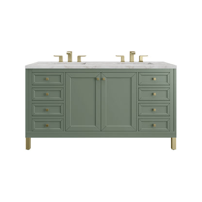 James Martin Vanities Chicago 60" Smokey Celadon Double Vanity With 3cm Victorian Silver Silestone Top