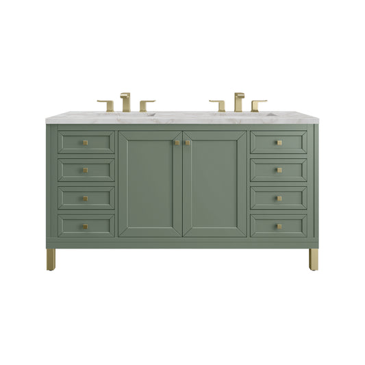 James Martin Vanities Chicago 60" Smokey Celadon Double Vanity With 3cm Victorian Silver Silestone Top
