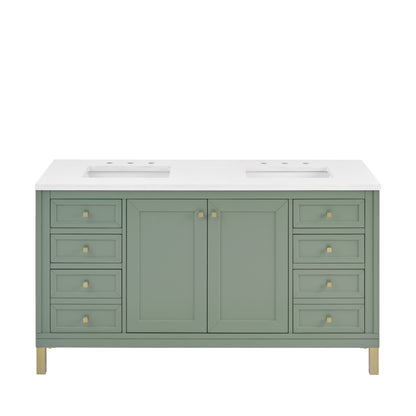 James Martin Vanities Chicago 60" Smokey Celadon Double Vanity With 3cm White Zeus Silestone Top