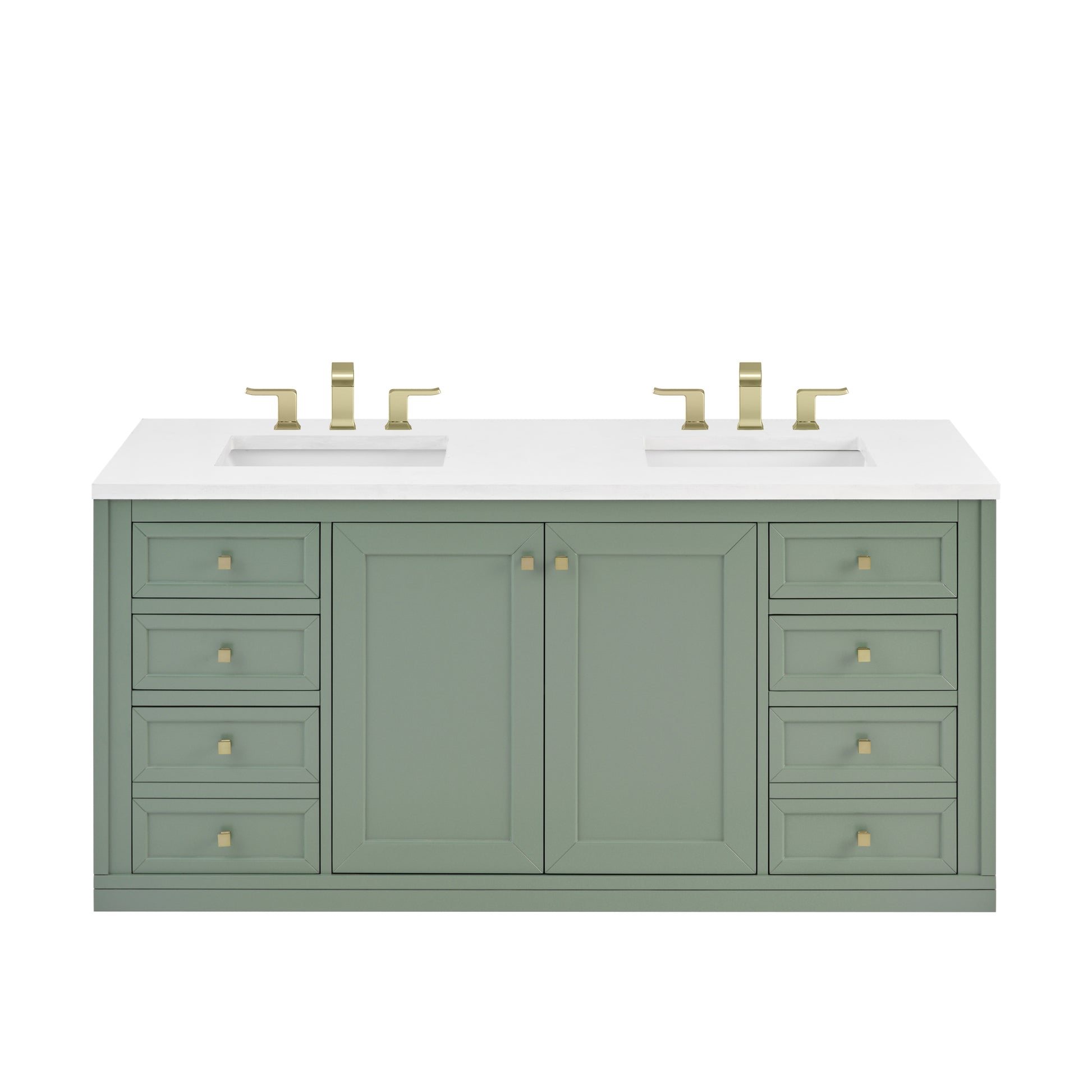 James Martin Vanities Chicago 60" Smokey Celadon Double Vanity With 3cm White Zeus Silestone Top