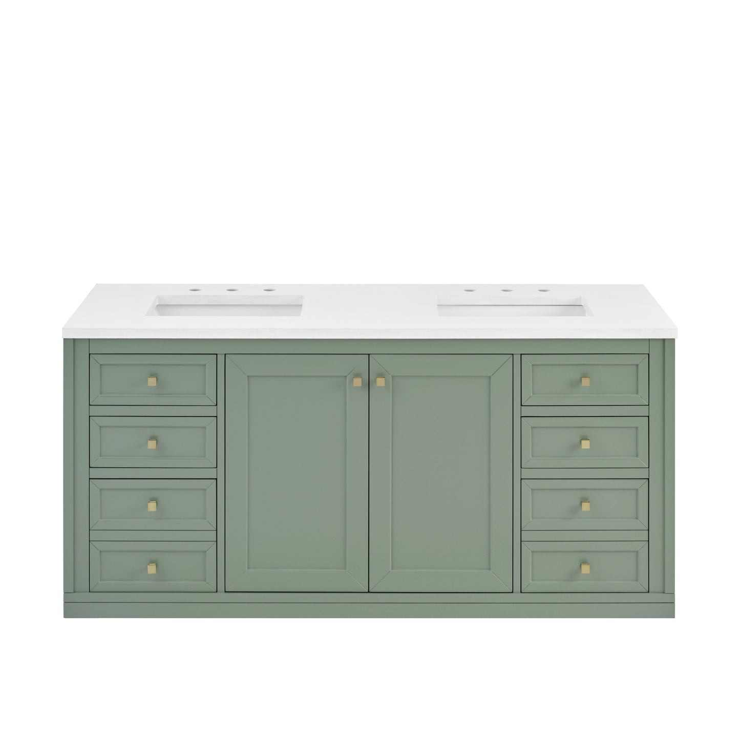 James Martin Vanities Chicago 60" Smokey Celadon Double Vanity With 3cm White Zeus Silestone Top