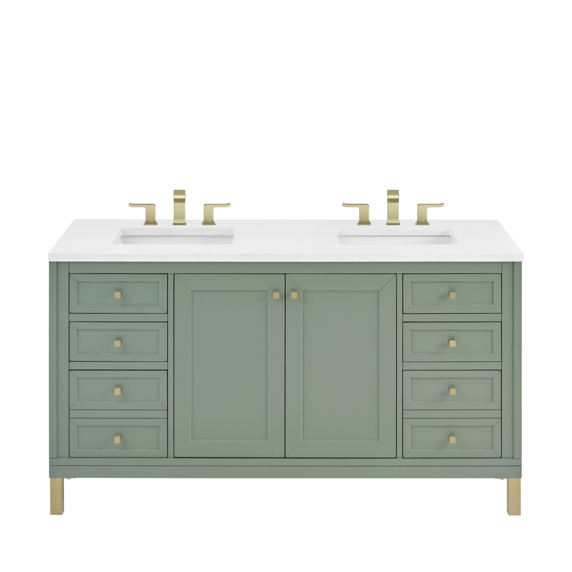 James Martin Vanities Chicago 60" Smokey Celadon Double Vanity With 3cm White Zeus Silestone Top