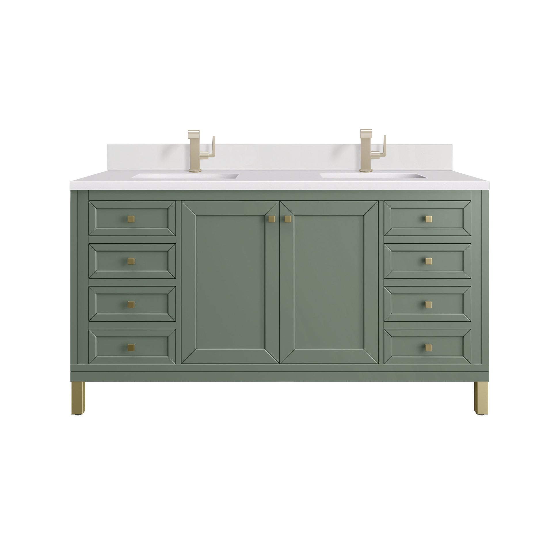 James Martin Vanities Chicago 60" Smokey Celadon Double Vanity With Single Hole 3 cm White Zeus Top & Backsplash