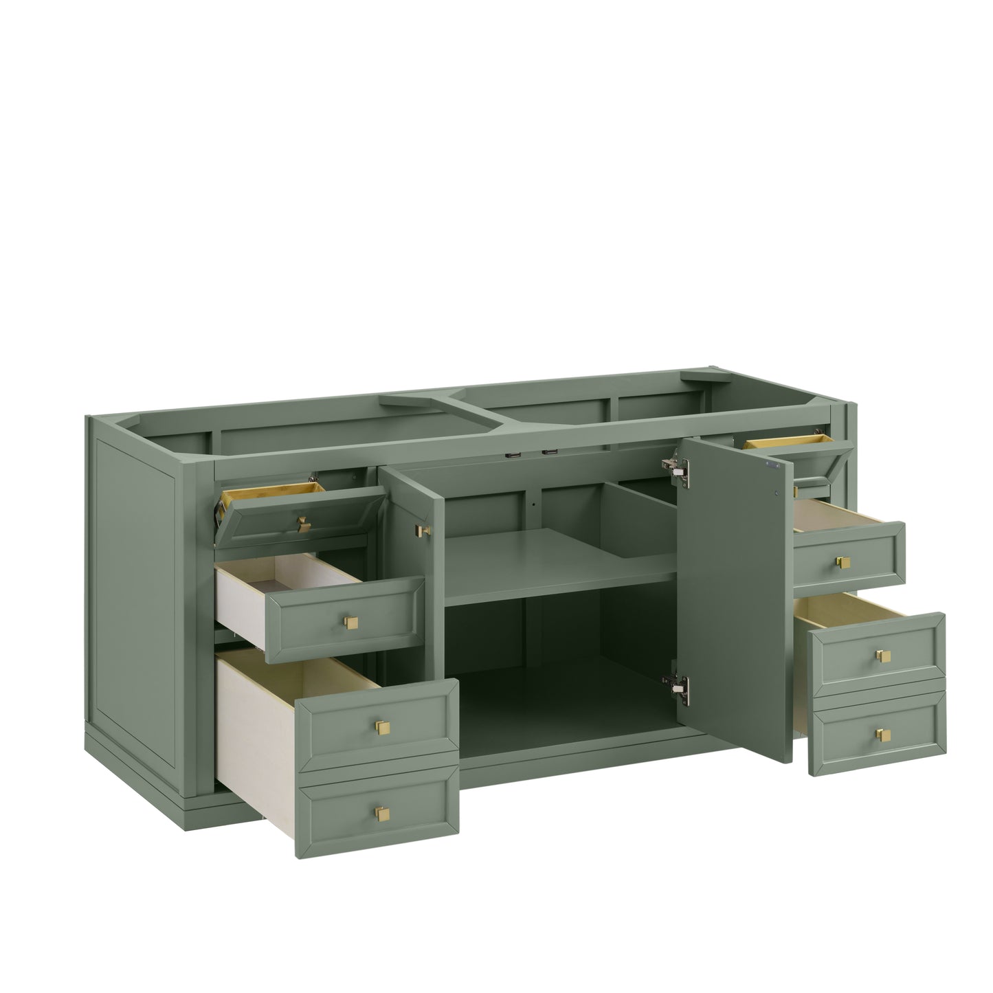 James Martin Vanities Chicago 60" Smokey Celadon Double Vanity With Single Hole 3cm White Zeus Silestone Top and Backsplash