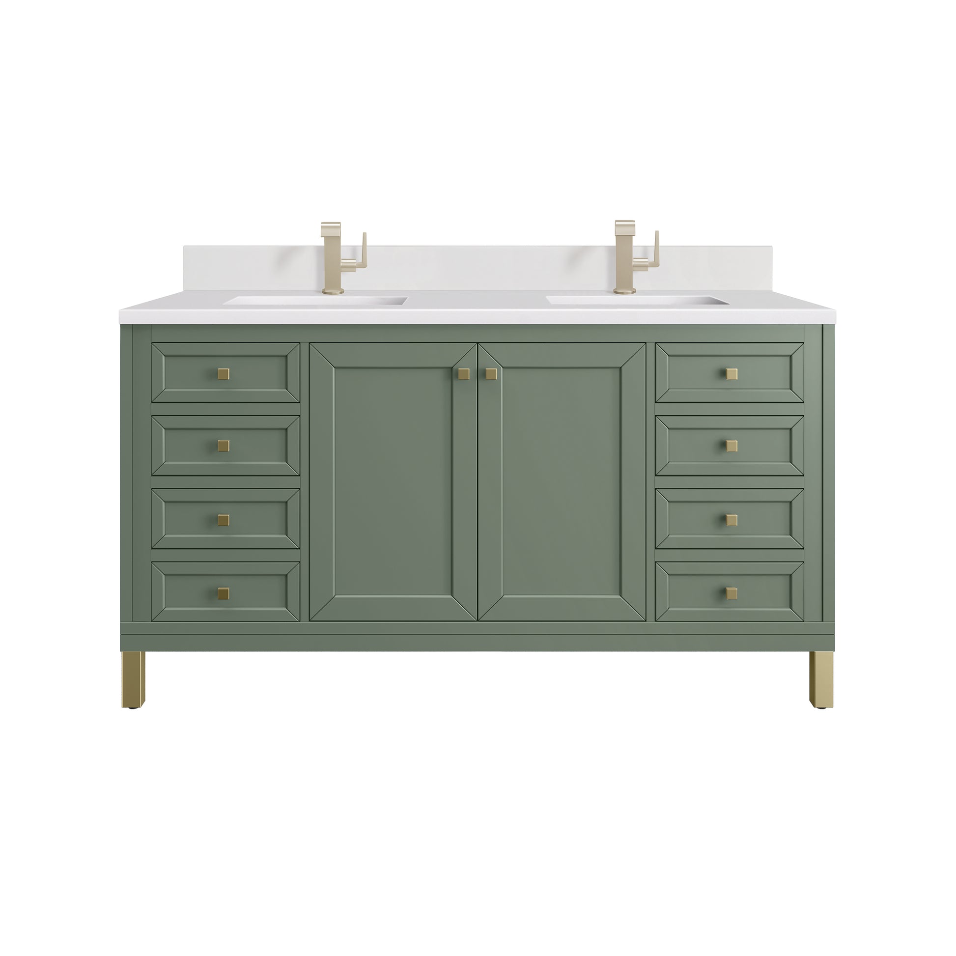 James Martin Vanities Chicago 60" Smokey Celadon Double Vanity With Single Hole 3cm White Zeus Silestone Top and Backsplash
