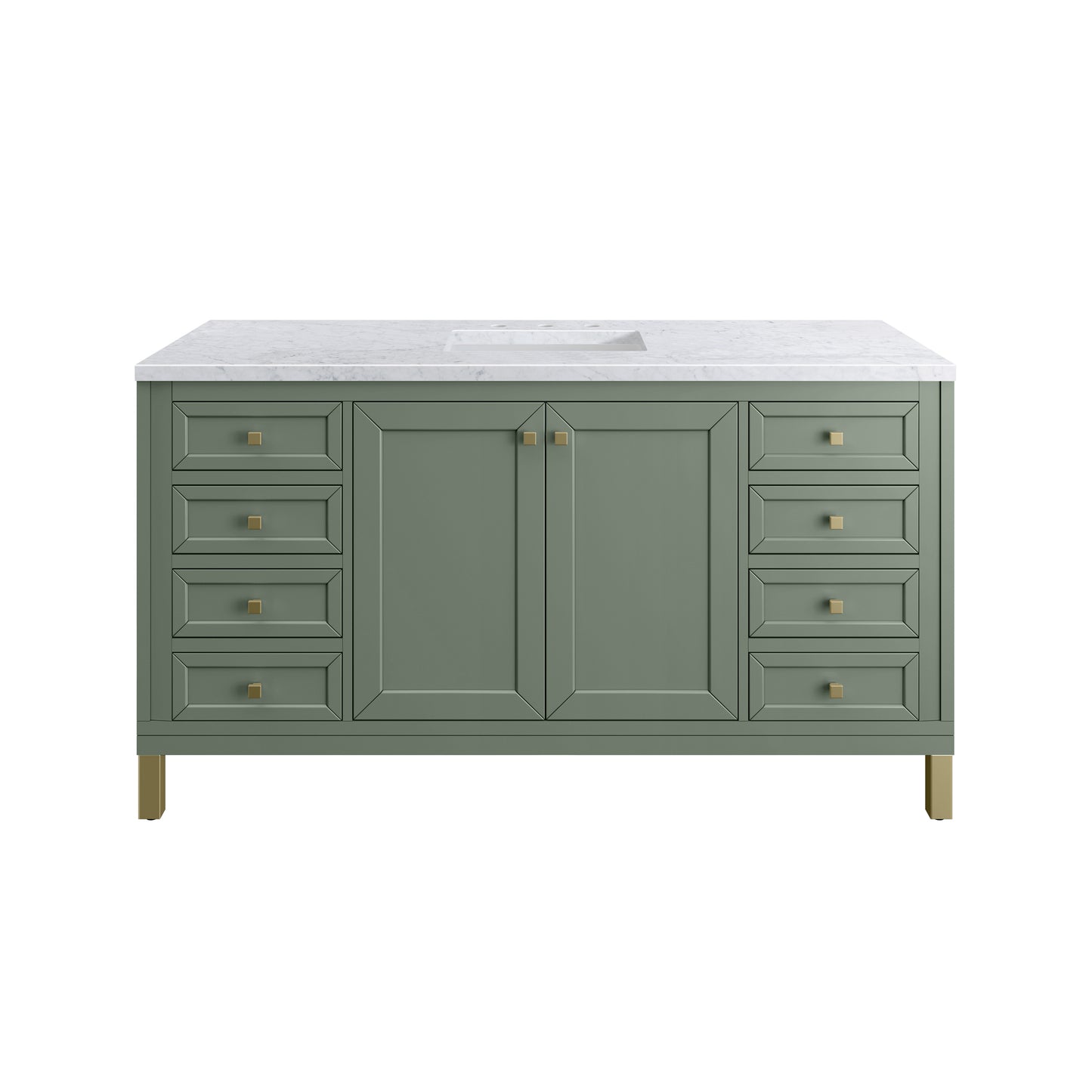 James Martin Vanities Chicago 60" Smokey Celadon Single Vanity With 3 cm Carrara Marble Top