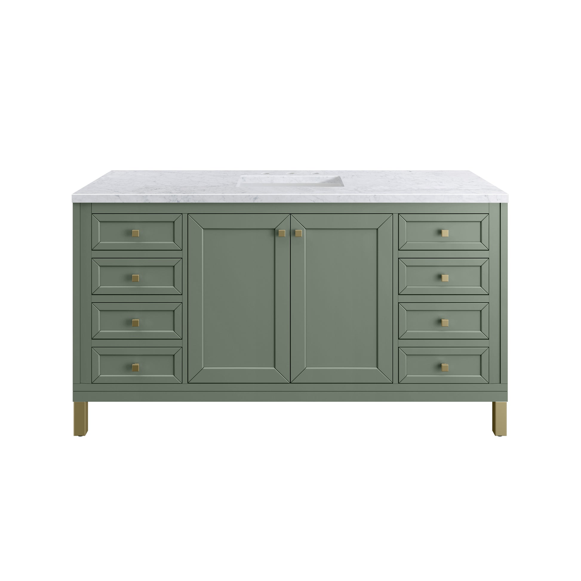 James Martin Vanities Chicago 60" Smokey Celadon Single Vanity With 3 cm Carrara Marble Top