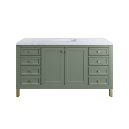 James Martin Vanities Chicago 60" Smokey Celadon Single Vanity With 3 cm Carrara Marble Top