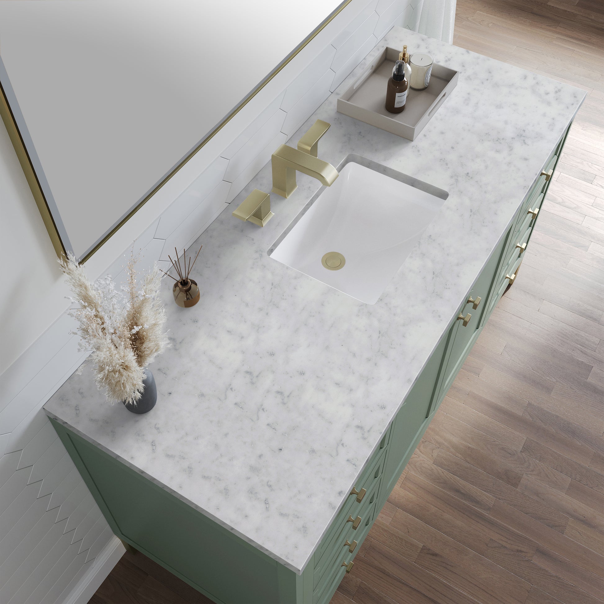 James Martin Vanities Chicago 60" Smokey Celadon Single Vanity With 3 cm Carrara Marble Top