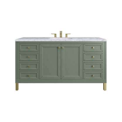 James Martin Vanities Chicago 60" Smokey Celadon Single Vanity With 3 cm Carrara Marble Top