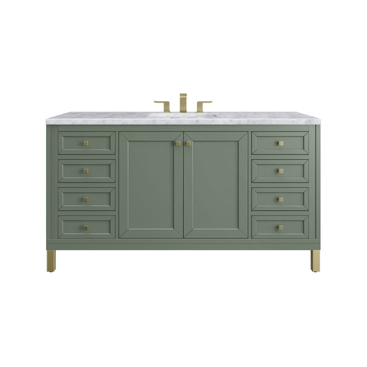 James Martin Vanities Chicago 60" Smokey Celadon Single Vanity With 3 cm Carrara Marble Top