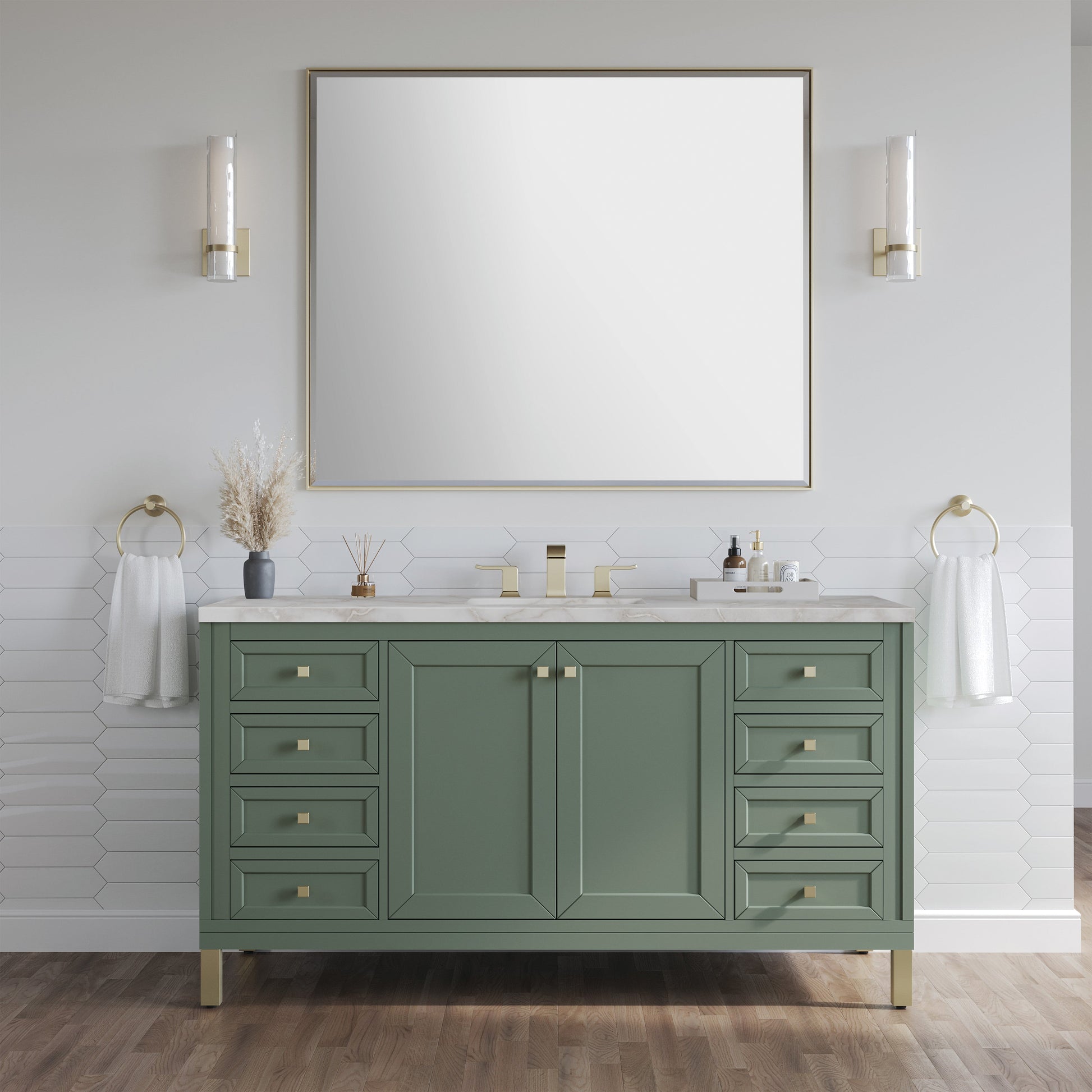 James Martin Vanities Chicago 60" Smokey Celadon Single Vanity With 3 cm Victorian Silver Top