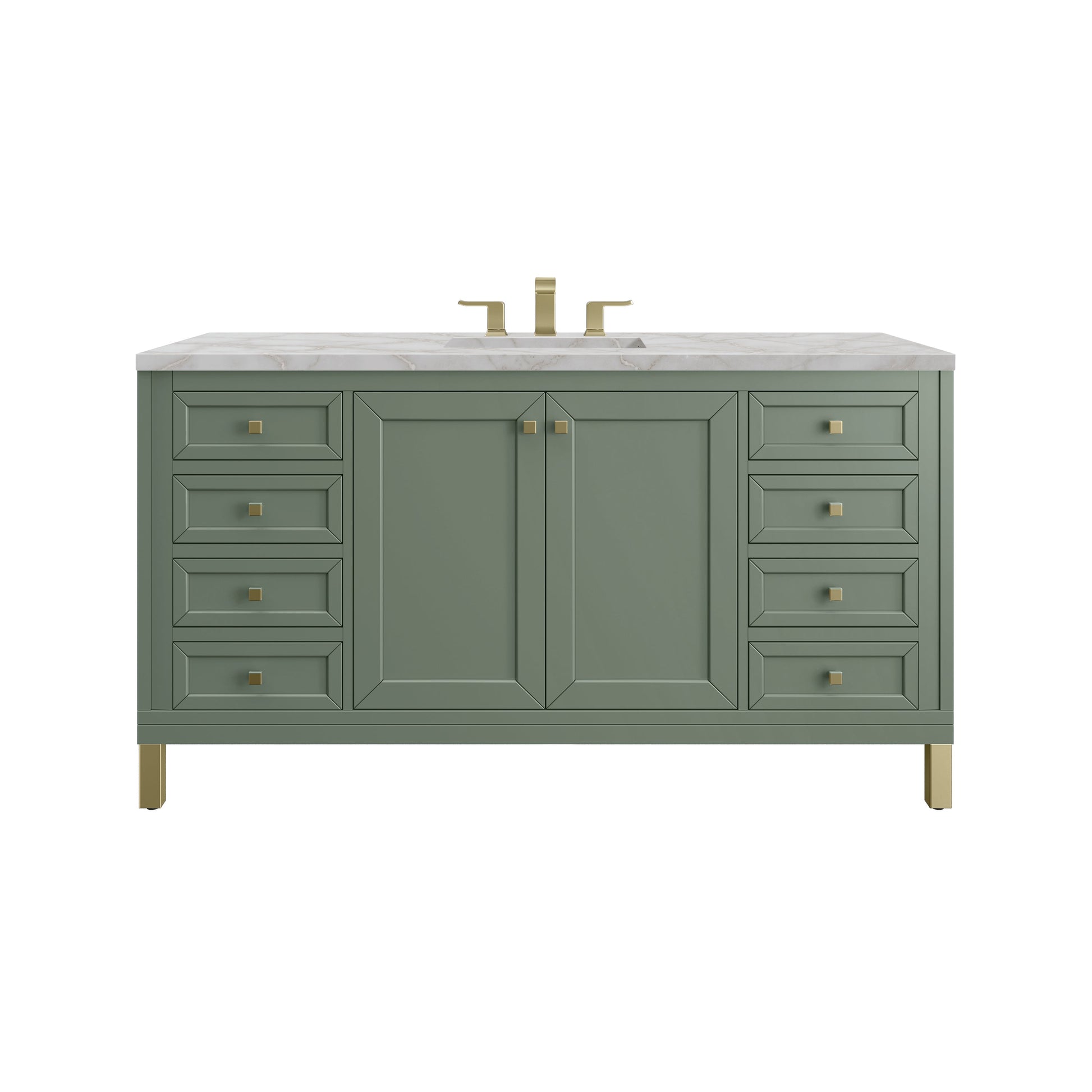 James Martin Vanities Chicago 60" Smokey Celadon Single Vanity With 3 cm Victorian Silver Top