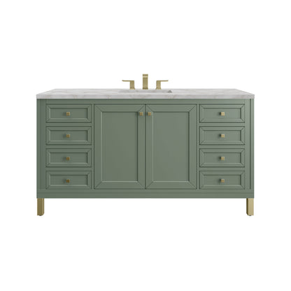 James Martin Vanities Chicago 60" Smokey Celadon Single Vanity With 3 cm Victorian Silver Top