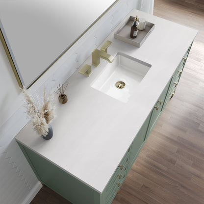 James Martin Vanities Chicago 60" Smokey Celadon Single Vanity With 3 cm White Zeus Top