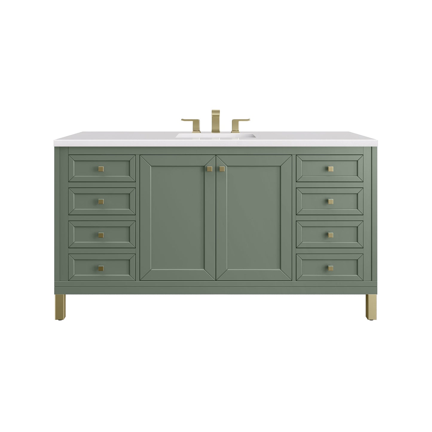 James Martin Vanities Chicago 60" Smokey Celadon Single Vanity With 3 cm White Zeus Top