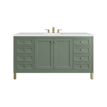 James Martin Vanities Chicago 60" Smokey Celadon Single Vanity With 3 cm White Zeus Top