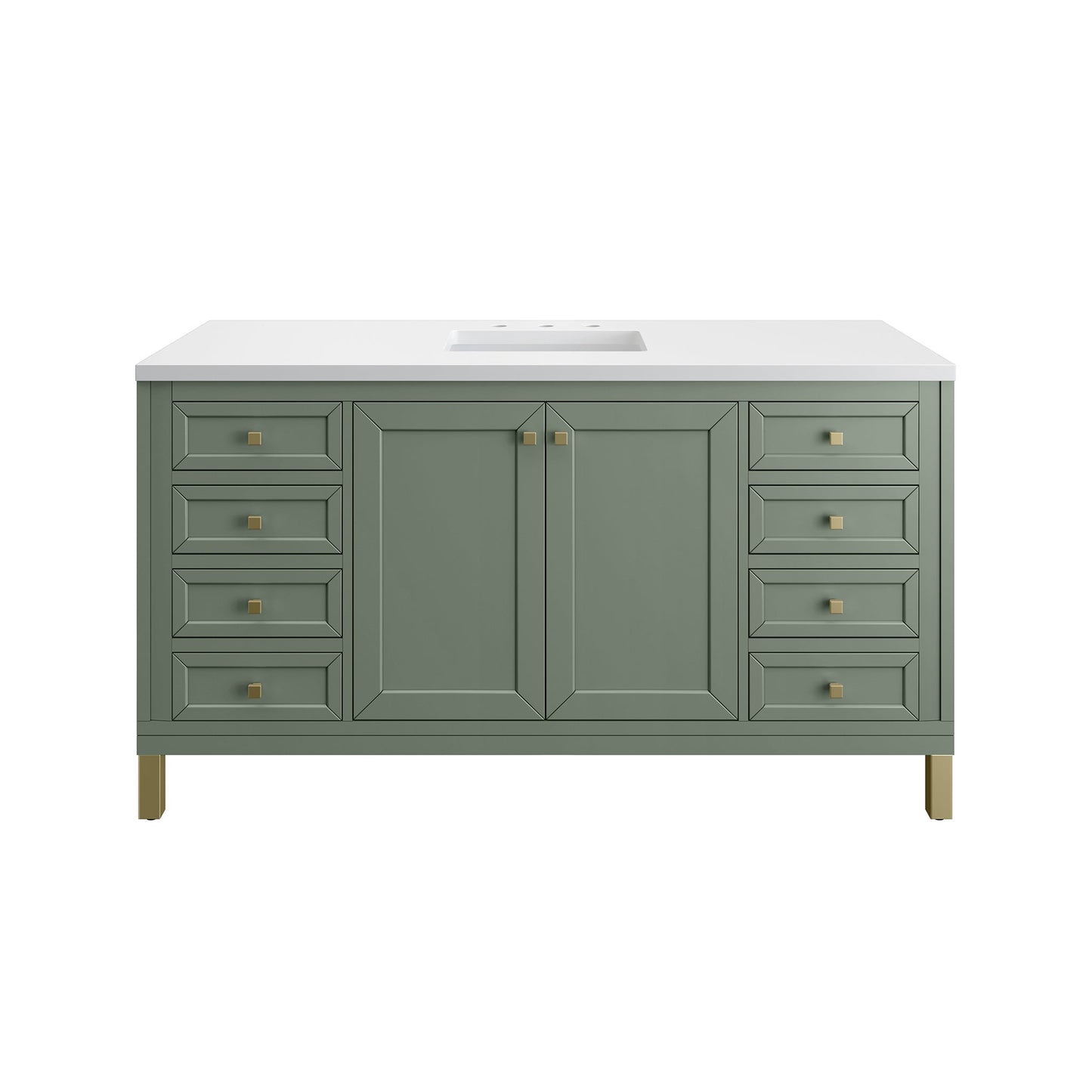 James Martin Vanities Chicago 60" Smokey Celadon Single Vanity With 3 cm White Zeus Top