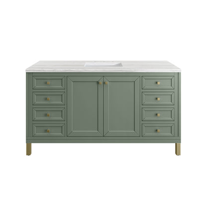 James Martin Vanities Chicago 60" Smokey Celadon Single Vanity With 3cm Arctic Fall Solid Surface Top