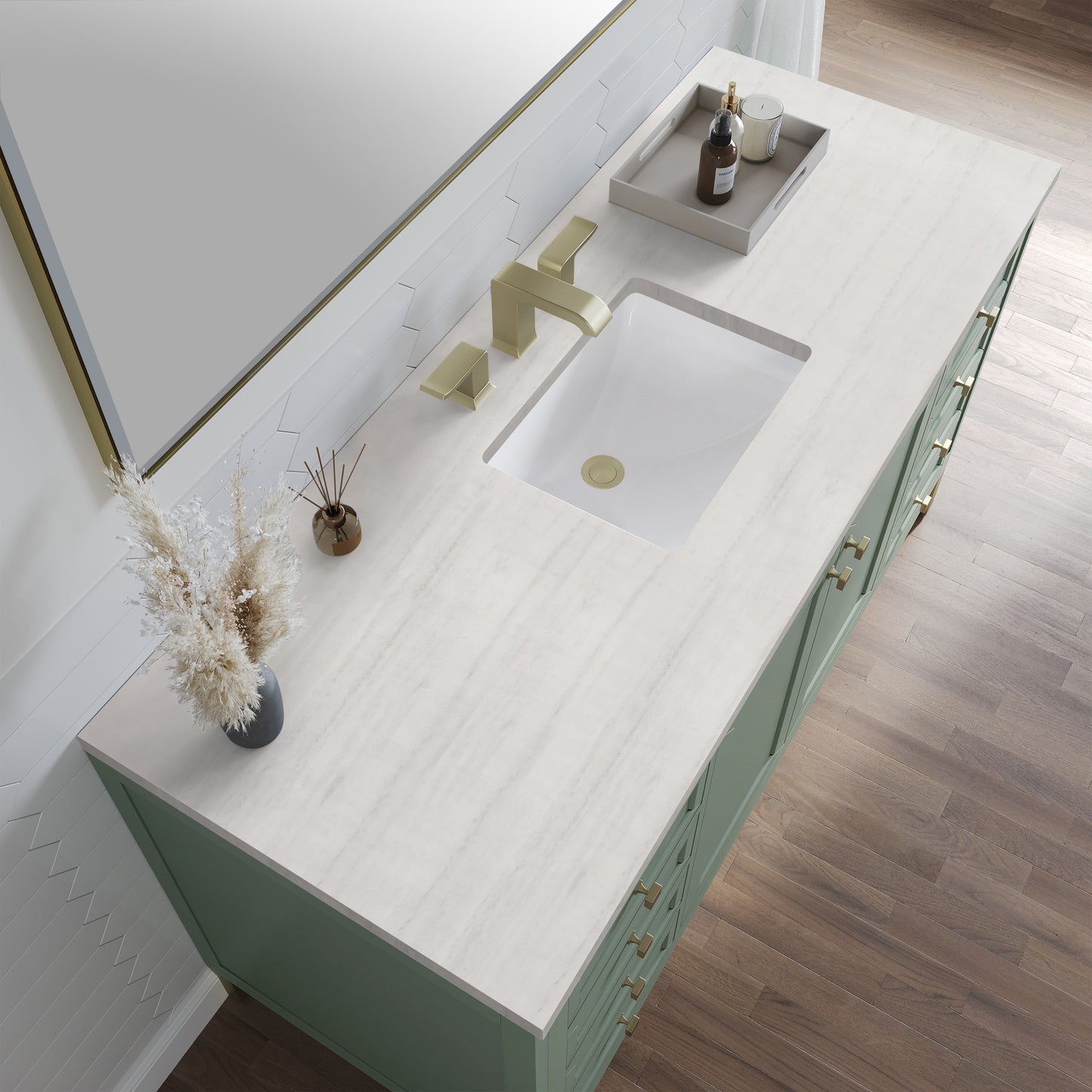 James Martin Vanities Chicago 60" Smokey Celadon Single Vanity With 3cm Arctic Fall Solid Surface Top