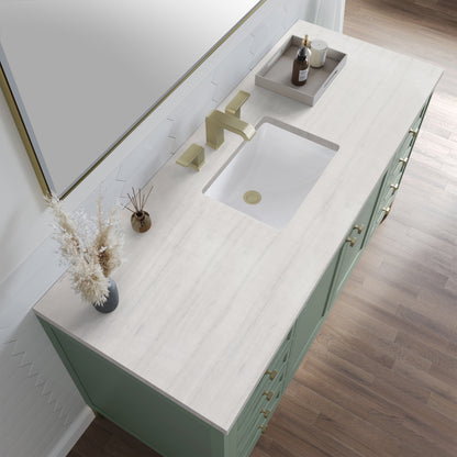 James Martin Vanities Chicago 60" Smokey Celadon Single Vanity With 3cm Arctic Fall Solid Surface Top