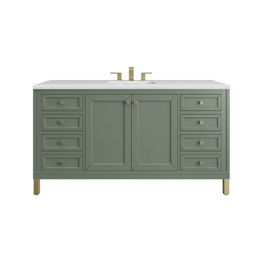 James Martin Vanities Chicago 60" Smokey Celadon Single Vanity With 3cm Arctic Fall Solid Surface Top