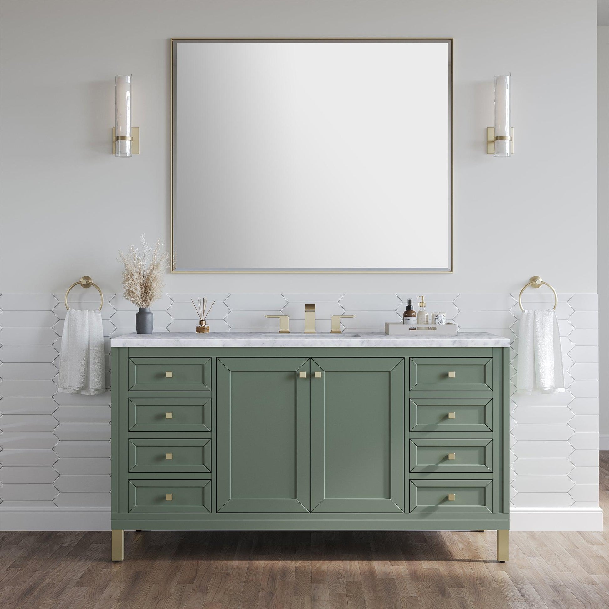 James Martin Vanities Chicago 60" Smokey Celadon Single Vanity With 3cm Carrara Marble Top