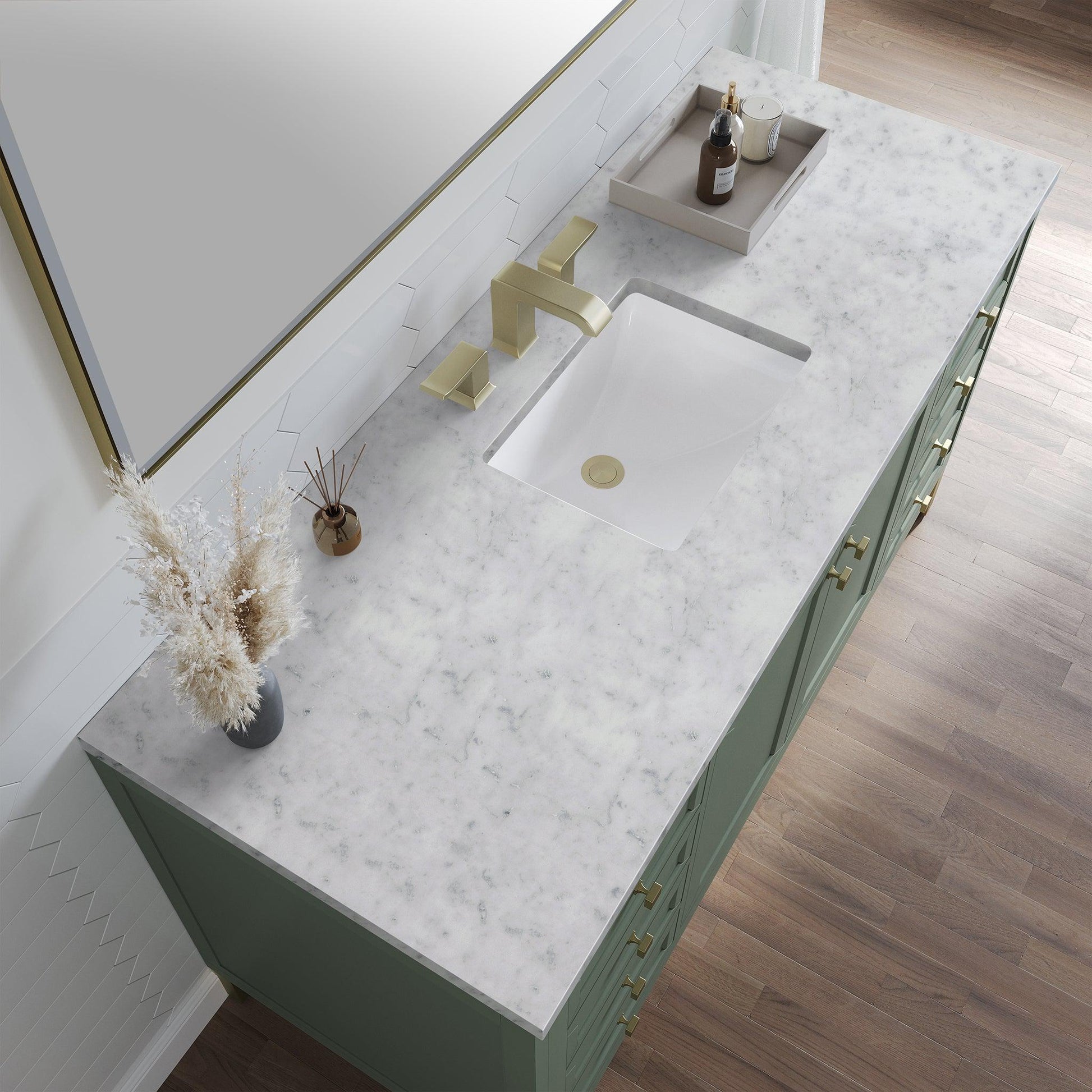 James Martin Vanities Chicago 60" Smokey Celadon Single Vanity With 3cm Carrara Marble Top