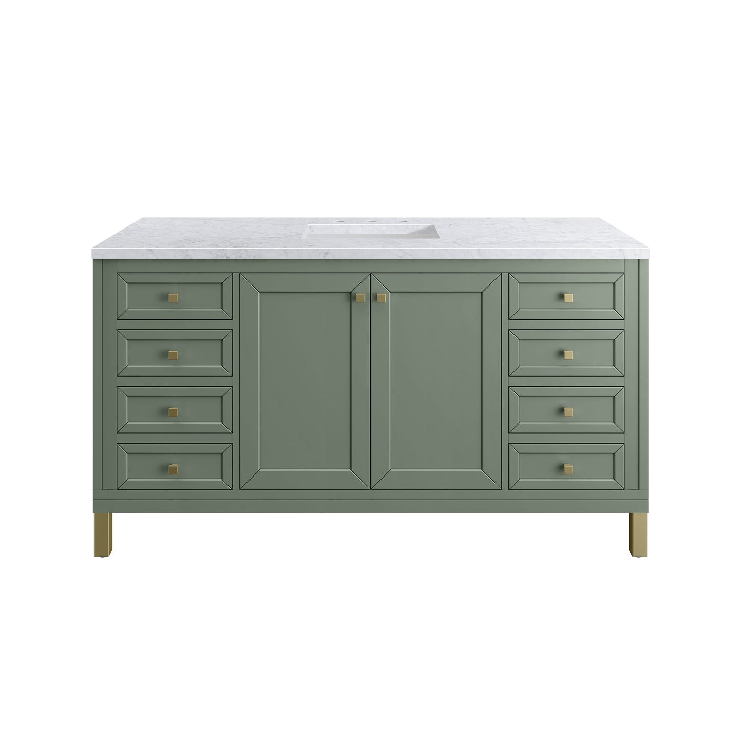 James Martin Vanities Chicago 60" Smokey Celadon Single Vanity With 3cm Carrara Marble Top