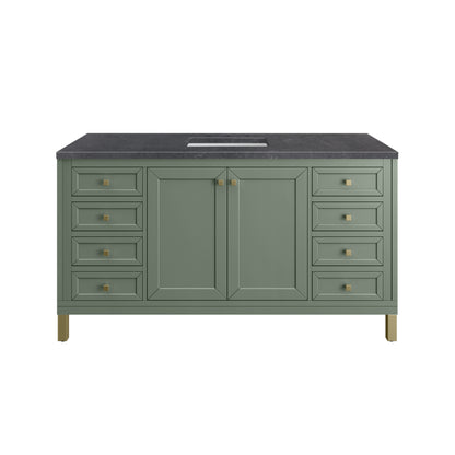 James Martin Vanities Chicago 60" Smokey Celadon Single Vanity With 3cm Charcoal Soapstone Silestone Top