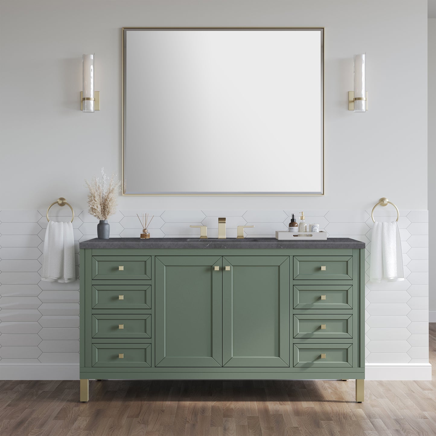 James Martin Vanities Chicago 60" Smokey Celadon Single Vanity With 3cm Charcoal Soapstone Silestone Top