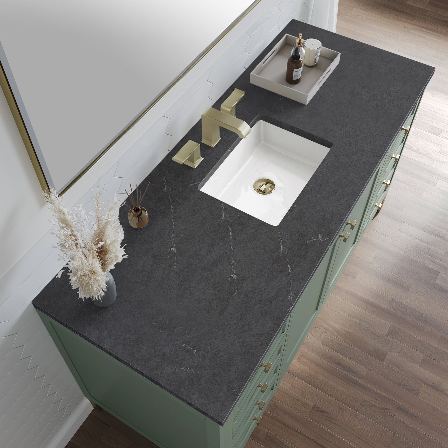 James Martin Vanities Chicago 60" Smokey Celadon Single Vanity With 3cm Charcoal Soapstone Silestone Top