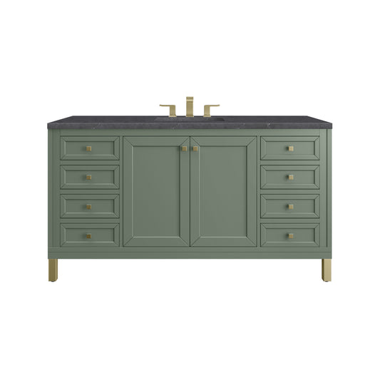 James Martin Vanities Chicago 60" Smokey Celadon Single Vanity With 3cm Charcoal Soapstone Silestone Top