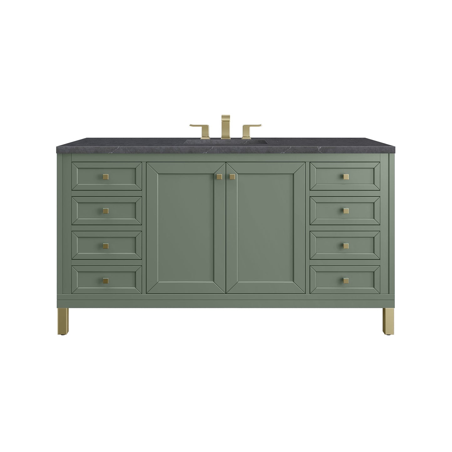 James Martin Vanities Chicago 60" Smokey Celadon Single Vanity With 3cm Charcoal Soapstone Top