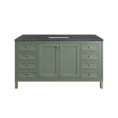 James Martin Vanities Chicago 60" Smokey Celadon Single Vanity With 3cm Charcoal Soapstone Top