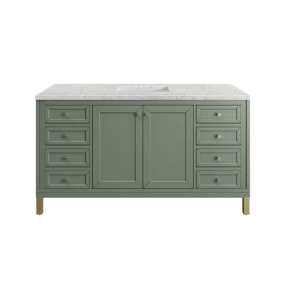 James Martin Vanities Chicago 60" Smokey Celadon Single Vanity With 3cm Eternal Jasmine Pearl Silestone Top