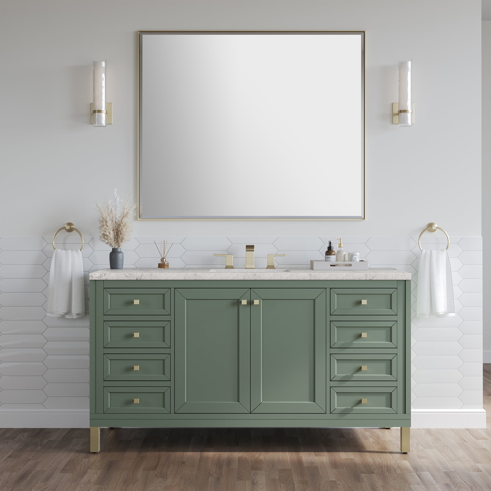 James Martin Vanities Chicago 60" Smokey Celadon Single Vanity With 3cm Eternal Jasmine Pearl Silestone Top