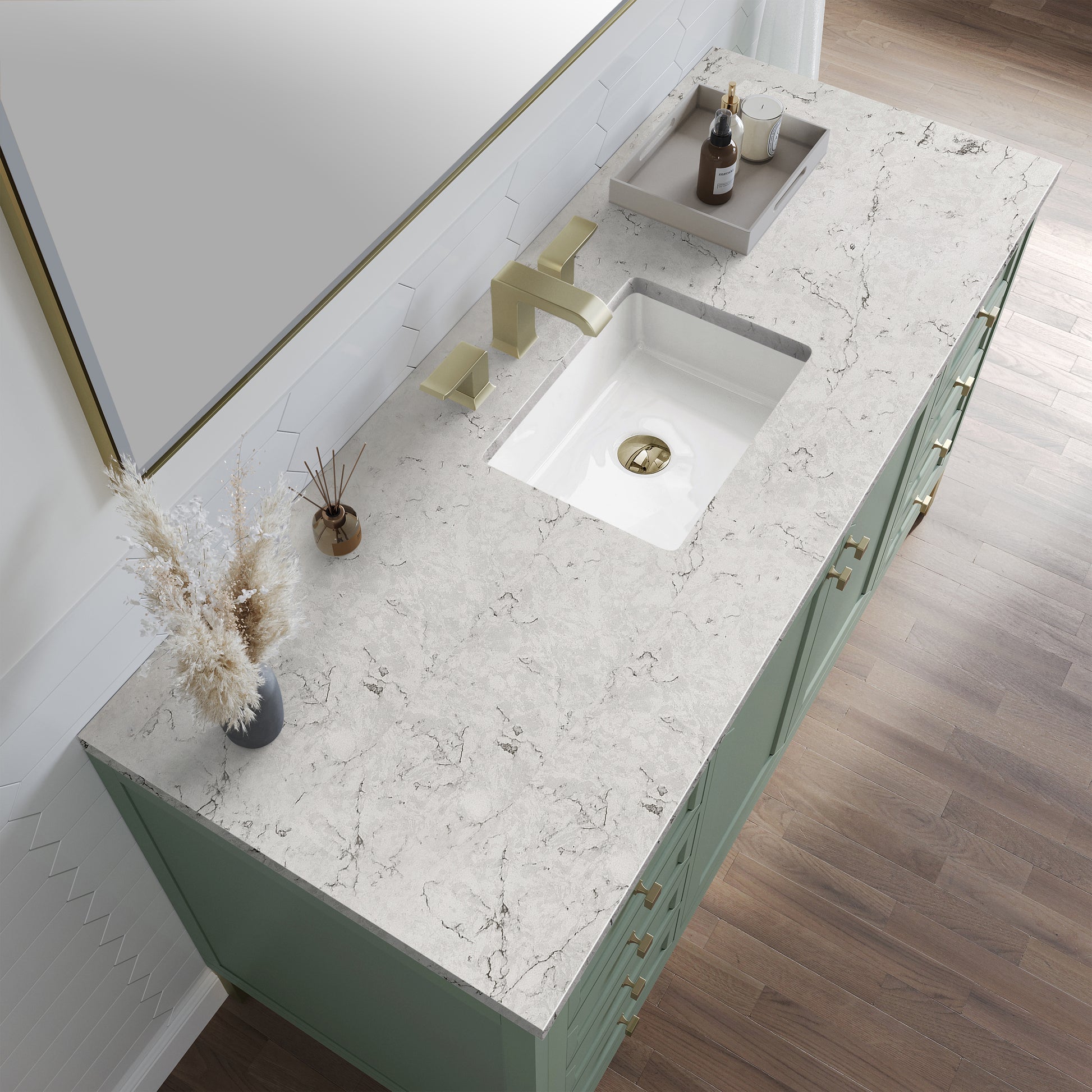 James Martin Vanities Chicago 60" Smokey Celadon Single Vanity With 3cm Eternal Jasmine Pearl Silestone Top