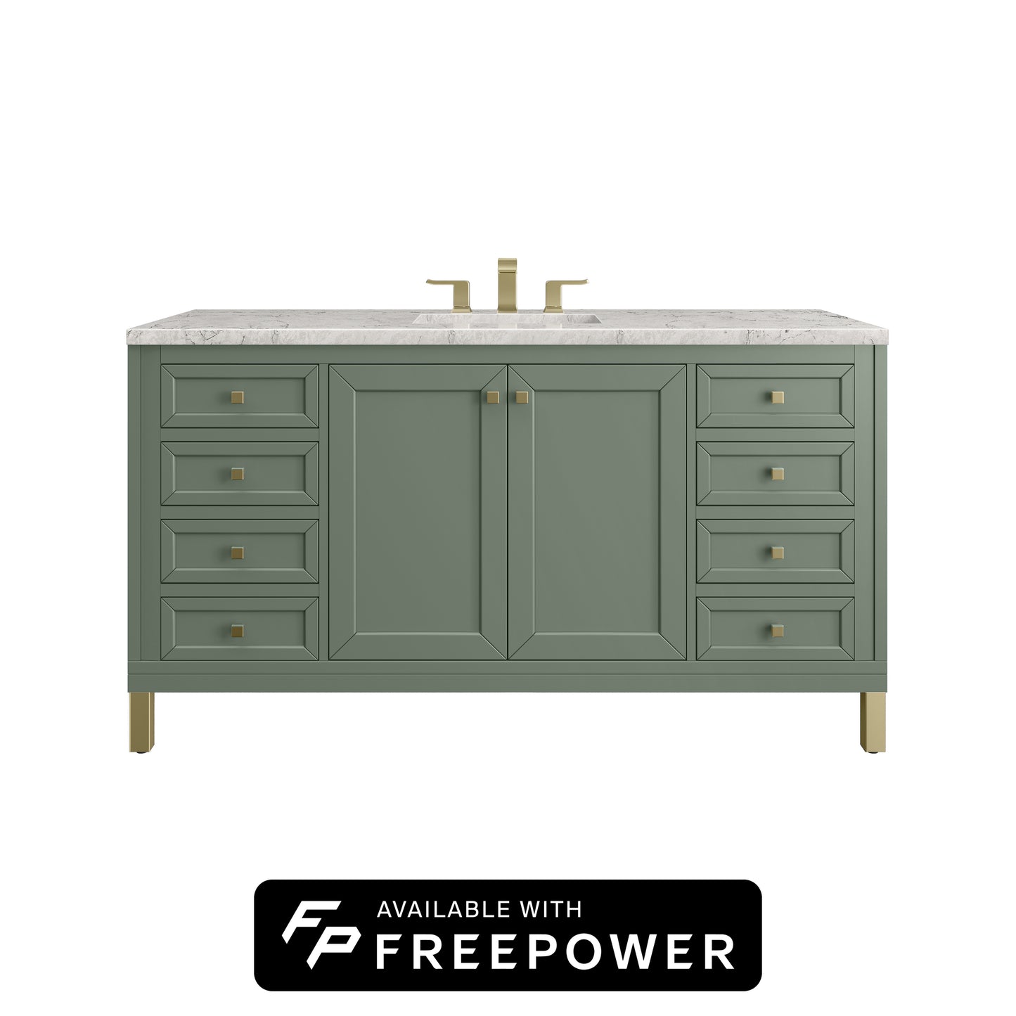 James Martin Vanities Chicago 60" Smokey Celadon Single Vanity With 3cm Eternal Jasmine Pearl Silestone Top With FreePower Wireless Charger
