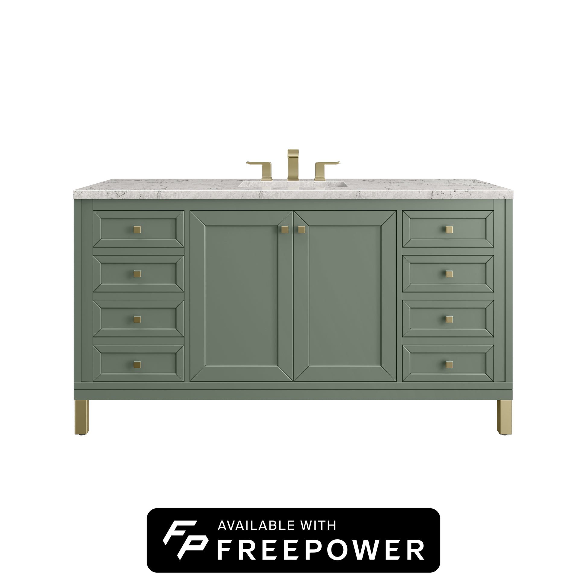 James Martin Vanities Chicago 60" Smokey Celadon Single Vanity With 3cm Eternal Jasmine Pearl Silestone Top With FreePower Wireless Charger