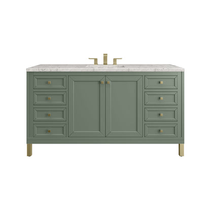 James Martin Vanities Chicago 60" Smokey Celadon Single Vanity With 3cm Eternal Jasmine Pearl Silestone Top
