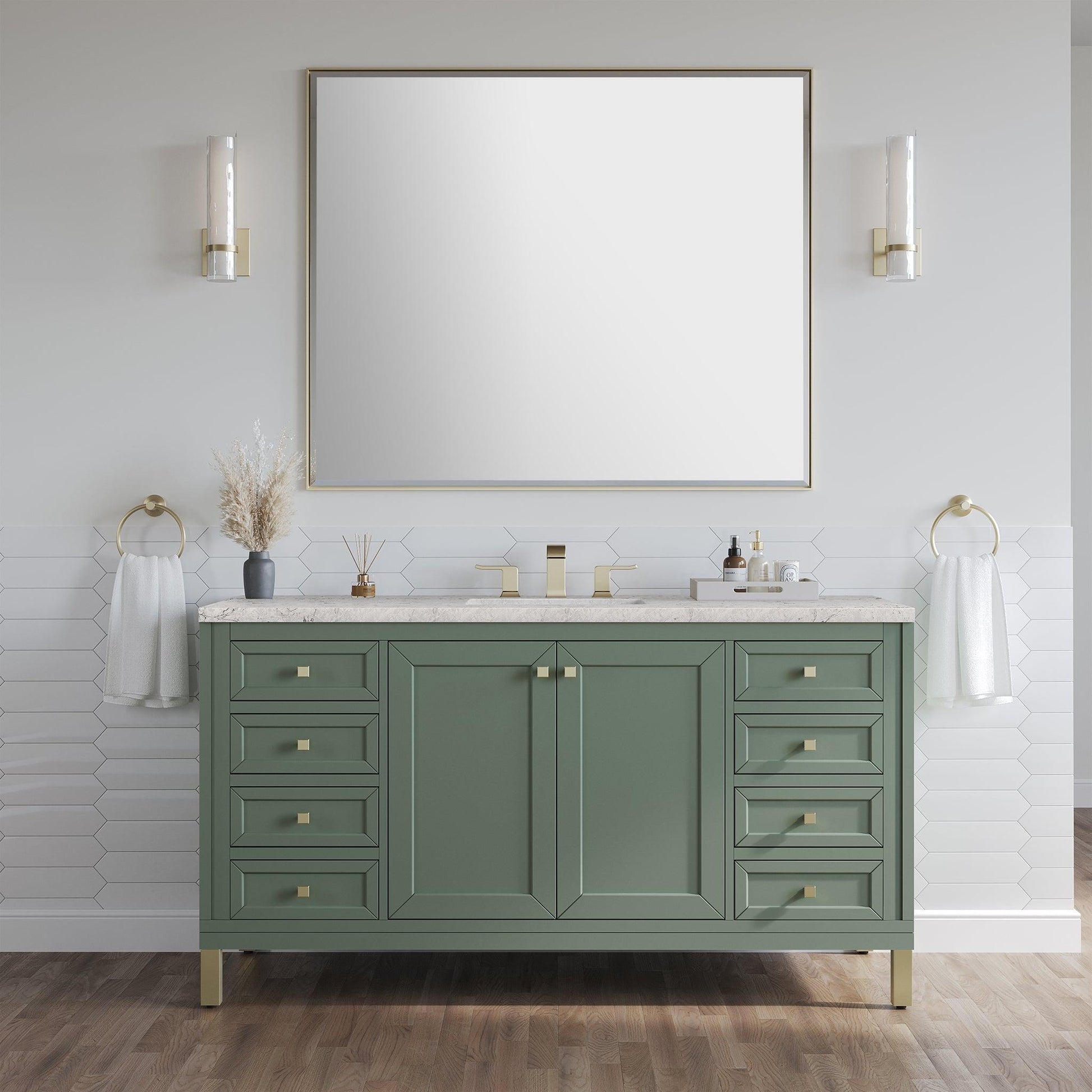 James Martin Vanities Chicago 60" Smokey Celadon Single Vanity With 3cm Eternal Jasmine Pearl Top