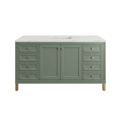 James Martin Vanities Chicago 60" Smokey Celadon Single Vanity With 3cm Ethereal Noctis Silestone Top