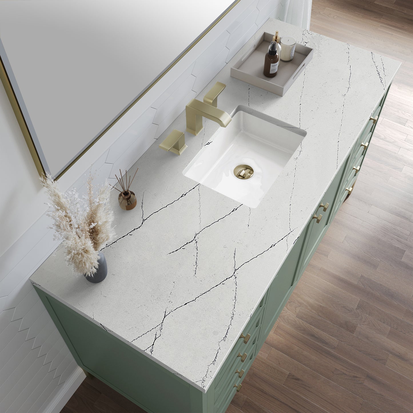 James Martin Vanities Chicago 60" Smokey Celadon Single Vanity With 3cm Ethereal Noctis Silestone Top